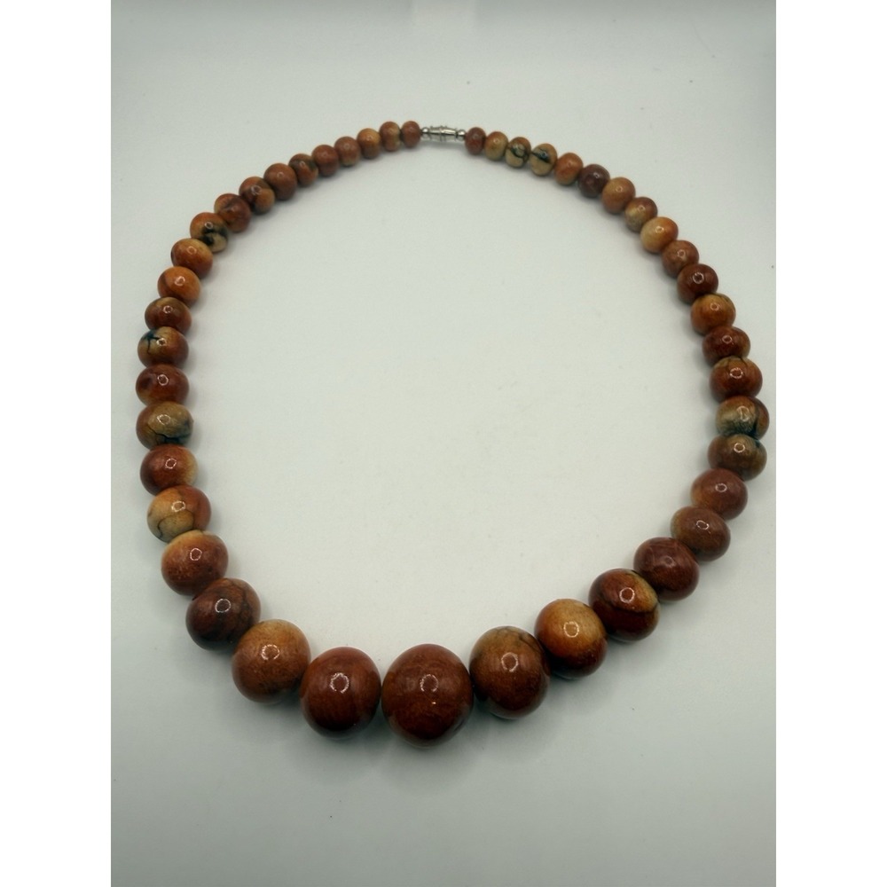 Vintage Apple Sponge Coral Necklace Graduated Bead Orange Red 18"
